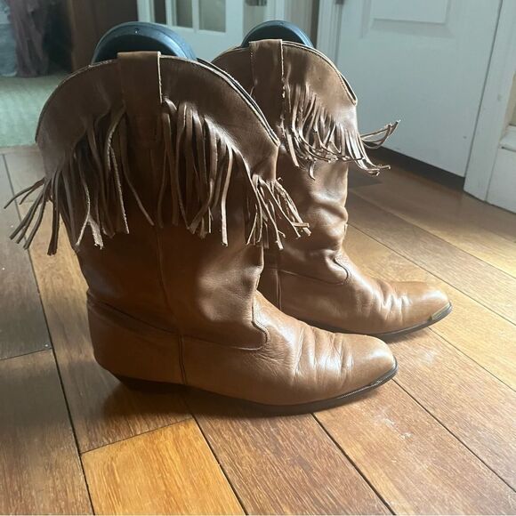 Durango Women’s Leather Brown Fringe Western Cowgirl Pull Up Boots Size 8 - Picture 1 of 12